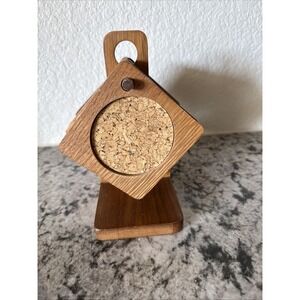 Vintage MCM Coaster Set 6 Wood Tiles Stand Signed Goodwood Genuine Teak Thailand